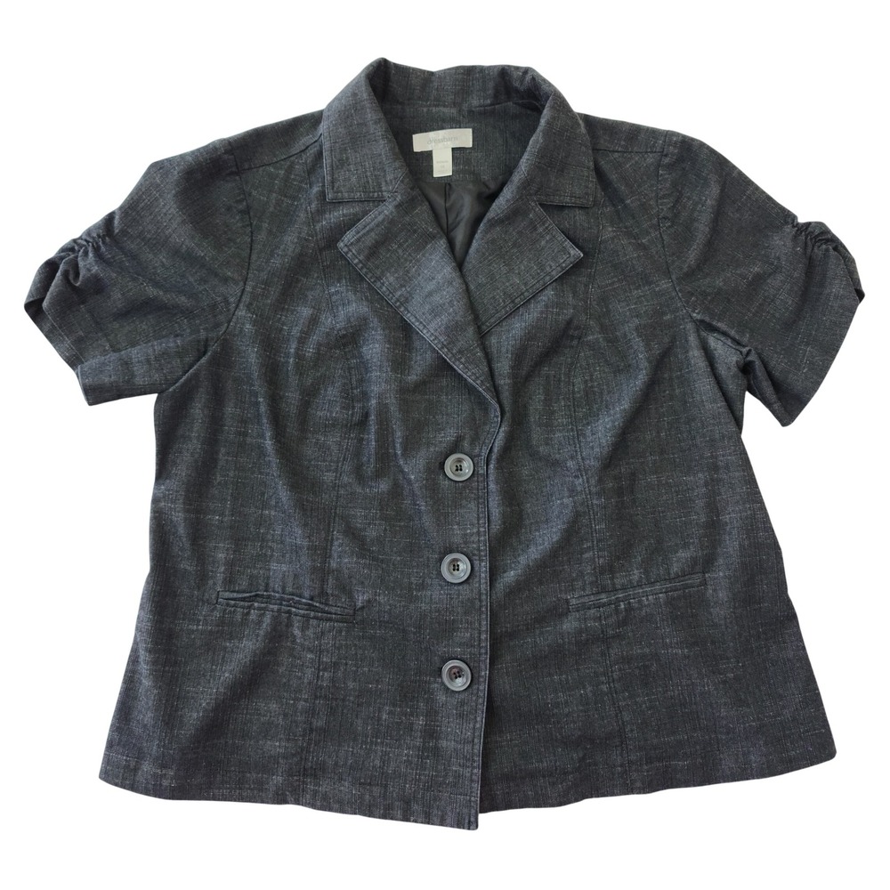 Dressbarn Woman 1X Short Sleeve Blazer Jacket Charcoal Grey Textured Button Up